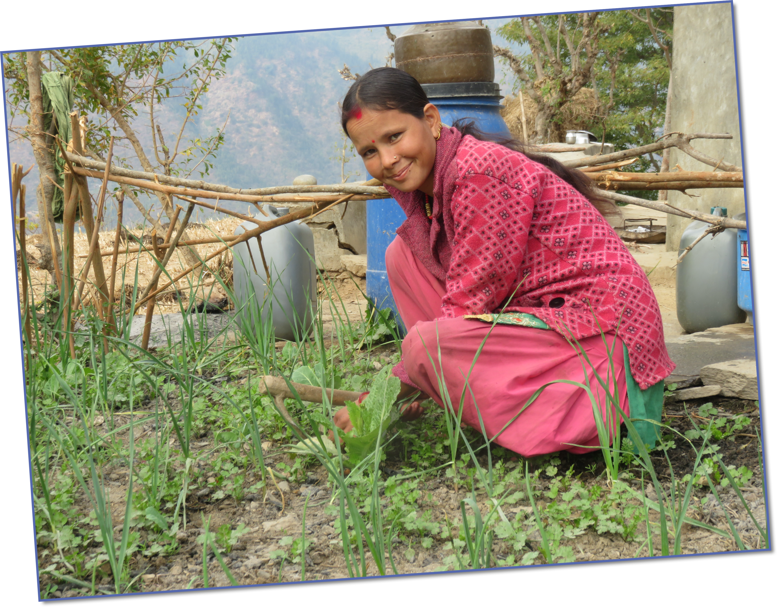 Thanks to your support, Raju attended ActionAid’s kitchen garden training and received seeds to start her own garden