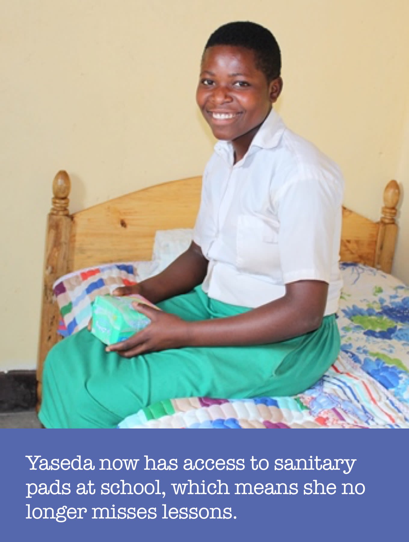 Yeseda, from Rwanda, now has access to sanitary pads at school